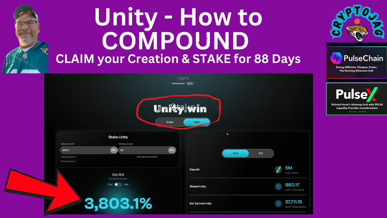 Unity.win – How to Compound Unity by Claiming Your Creation and Staking for 88 Days [A Pulsechain Protocol]